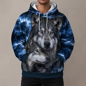 Twin Wolf Storm Scene for Wilderness Weekends and Everyday Outdoor Adventures All-over Print Hoodie (Lightweight)