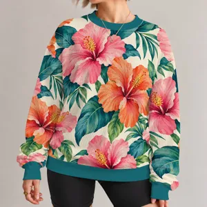 Tropical Hibiscus Blooms for Sunny Getaways and Colorful Everyday Style for Her All-over Print Knitted Sweater