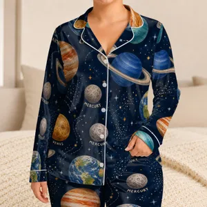 Vintage Space Planets for Cozy Bedtime Gifting, Kids Ages 2-11, Outer Space Fun, For Boys Satin Pajamas Set