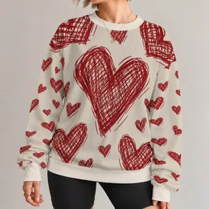 Burgundy Heart Doodle Style for Cozy Autumn Days and Casual Everyday Streetwear All-over Print Knitted Sweater