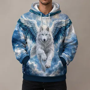 Flying White Wolf with Teal Wings for Outdoor Adventure and Everyday Fantasy Fans All-over Print Hoodie (Lightweight)