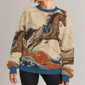 Vintage Equestrian Horse Motif for Relaxed Weekend Country Style and Casual Outings All-over Print Knitted Sweater