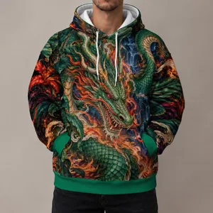 Emerald Dragon And Tropical Flames For Bold Fantasy Streetwear Enthusiasts All-over Print Hoodie (Lightweight)
