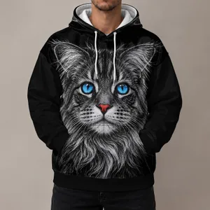 Blue-Eyed Cat Portrait for Everyday Casual Style and Creative Cat Lovers Weekend Wear All-over Print Hoodie (Lightweight)