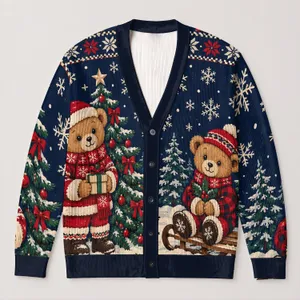 Teddy Bear Christmas Scene for Cozy Holiday Gatherings and Festive Winter Celebrations All-over Print Knitted Cardigan