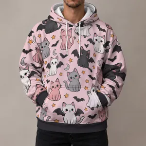 Cute Cats and Bats for Halloween Parties, Cozy Autumn Nights and Cat Lovers Everywhere All-over Print Hoodie (Lightweight)