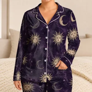 Women's Celestial Sun Moon Constellation for Relaxed Bedtime Lounging and Easy Rest Satin Pajamas Set