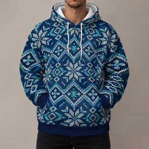 Navy Nordic Snowflake Motifs for Cozy Winter Walks, Cabin Days, and Fireside Weekends All-over Print Hoodie (Lightweight)