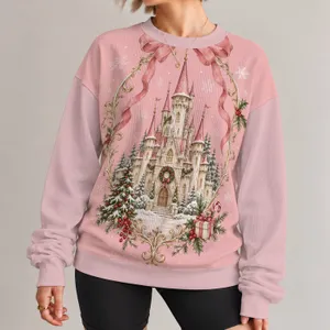 Fairytale Castle Christmas Bow with Holly for Festive Holiday Getaways and Gift Giving All-over Print Knitted Sweater