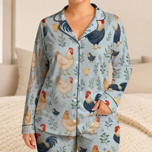 Cozy Farmyard Chick And Hen Motif For Bedtime, Sleepovers, And Everyday Lounge For Kids Satin Pajamas Set