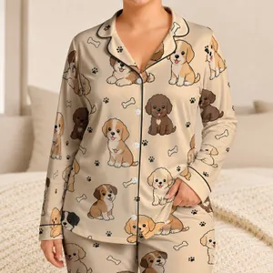Apricot Puppy Nursery Motif for Cozy Bedtime, Toddler Gifts, and Playful Lounging Satin Pajamas Set