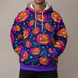 Neon Pumpkin and Star Halloween Style for Autumn Festivities and Evening Outings All-over Print Hoodie (Lightweight)