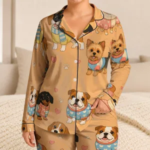 Adorable Puppy Characters For Cozy Bedtime, Sleepovers And Holiday Gifts For Kids Nightly Satin Pajamas Set