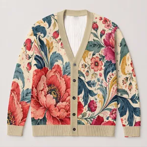 Colorful Art Nouveau Floral Swirls for Everyday Layering and Creative City Style Women All-over Print Knitted Cardigan