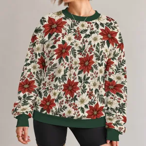 Rustic Poinsettia and Evergreen Blooms for Cozy Holiday Gatherings and Winter Outings All-over Print Knitted Sweater