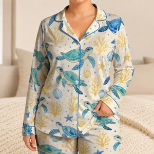 Sea Turtle Coastal Vacation Lounge Look For Kids And Family Beach Days Satin Pajamas Set