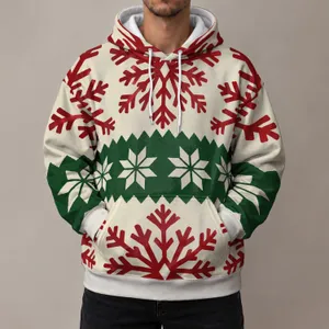 Cream Red Snowflakes And Evergreen Bands For Cozy Winter Holiday Days Outdoors All-over Print Hoodie (Lightweight)