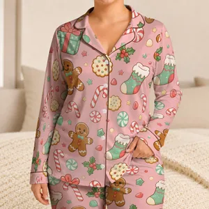 Pastel Holiday Candy Gingerbread, Candy Cane, Peppermint Cozy Winter Night Gift Idea Satin Pajamas Set