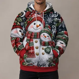 Festive Snowman Duo With Holly and Poinsettias for Cozy Christmas Celebrations All-over Print Hoodie (Lightweight)