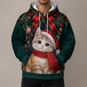 Festive Kitten in Santa Cap with Christmas Tree Cheer for Cozy Winter Celebrations All-over Print Hoodie (Lightweight)