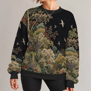 Woodland Bird Flock and Forest Canopy for Nature-Inspired Everyday Wear All-over Print Knitted Sweater