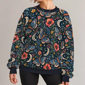 Blue Moth and Crescent Moon Night Garden for Whimsical Everyday Style All-over Print Knitted Sweater