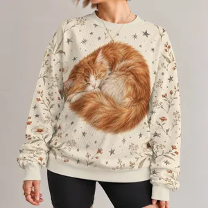 Sleeping Ginger Cat Beneath Starry Skies for Cozy Everyday Style and Cat Lovers All-over Print Knitted Sweater