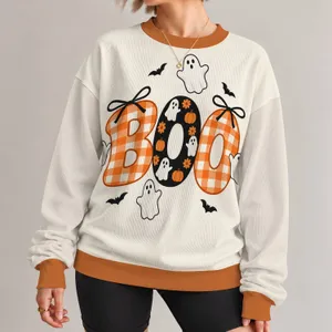 Gingham Boo Ghosts for Spooky Season Celebrations and Autumn Party Looks All-over Print Knitted Sweater