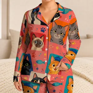 Retro Cat Collage For Cozy Bedtime Routines And Playful Lounge Moments For Kids Satin Pajamas Set