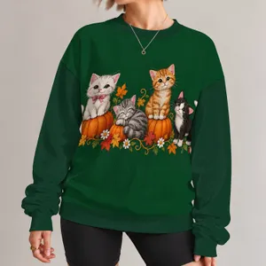 Autumn Kitten Pumpkin Scene for Cozy Fall Celebrations and Cat Lover Gatherings at Home All-over Print Knitted Sweater
