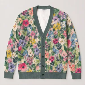 Multicolor Cottage Garden Florals for Cozy Autumn Layering and Everyday Casual Style All-over Print Knitted Cardigan