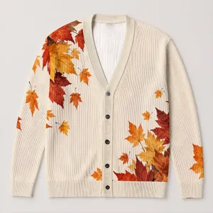 Autumn Maple Leaves In Warm Ivory For Cozy Fall Layering And Nature Lovers All-over Print Knitted Cardigan