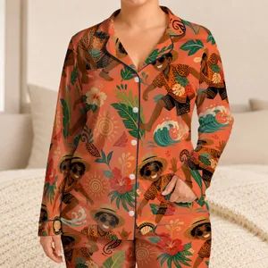 Tropical Beach Explorer Summer Wear For Boys Island Vacation Coastal Sun Ready Style Satin Pajamas Set