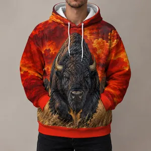 Charging Bison In Fiery Grassland For Bold Outdoor Adventures And Everyday Wear All-over Print Hoodie (Lightweight)
