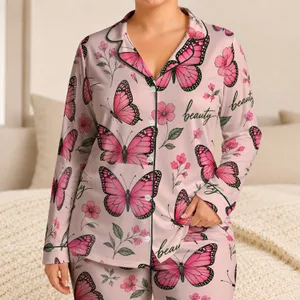 Butterfly Motifs For Cozy At-Home Lounging And Sweet Sleep For Women Every Night Satin Pajamas Set