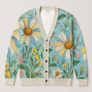 Blue Butterfly and Wildflower Garden for Relaxed Everyday Spring Style for Women All-over Print Knitted Cardigan