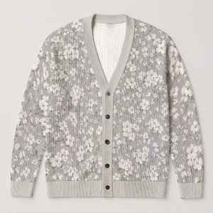White Floral Sprigs for Soft Garden Days and Relaxed Everyday Layering All-over Print Knitted Cardigan