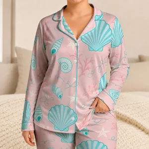 Pastel Shells And Starfish Seaside Resort Gift For Beach Getaways And Relaxing Nights Satin Pajamas Set