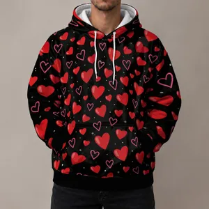 Red Hearts On Black For Valentine Romance And Everyday Love All-over Print Hoodie (Lightweight)