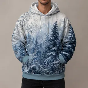 Icy Blue Winter Forest and Snowy Evergreen for Quiet Nature Escapes All-over Print Hoodie (Lightweight)