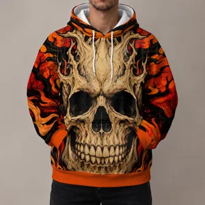Beige Skull and Ember Flames for Halloween Nights and Autumn Outdoor Style All-over Print Hoodie (Lightweight)