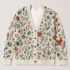 Vintage Botanical Florals for Relaxed Everyday Layering and Nature Lovers All-over Print Knitted Cardigan