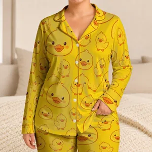 Cheerful Duck Motif for Cozy Summer Nights, Lounging, and Gift Giving at Home Daily Satin Pajamas Set