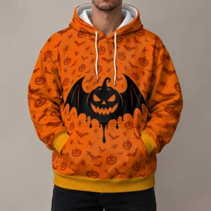 Pumpkin Bat Halloween Motif For Autumn Parties, Trick Or Treating And Outdoor Festivities All-over Print Hoodie (Lightweight)
