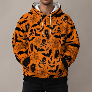 Pumpkin Orange Halloween Bats And Spiderwebs For Festive Autumn Nights All-over Print Hoodie (Lightweight)