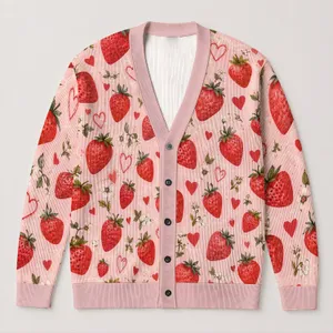 Strawberry Heart Romance For Beach Days And Date Nights Women's Summer Wardrobe All-over Print Knitted Cardigan