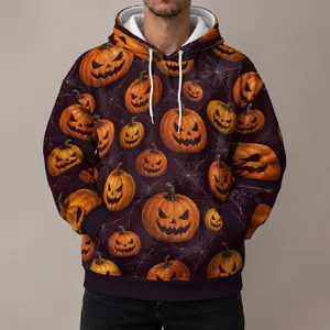 Halloween Jack-O'-Lanterns and Spiderwebs for Autumn Parties and Everyday Seasonal Wear All-over Print Hoodie (Lightweight)