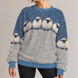 Cream Sheep Under a Blue Sky for Cozy Countryside Weekends and Casual Days All-over Print Knitted Sweater