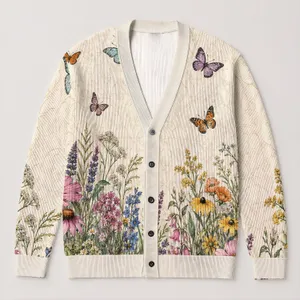 Butterfly Wildflower Meadow Style For Beach Days, Travel And Date Outings For Women All-over Print Knitted Cardigan