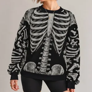 Silver Skeleton Bones for Halloween Parties and Bold Dark Seasonal Streetwear Style All-over Print Knitted Sweater